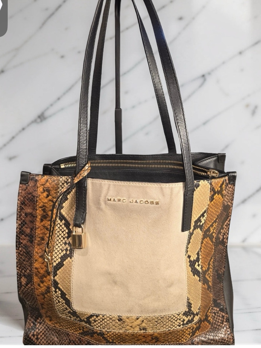 Marc Jacobs The Snake Grind Tote Mixed Leather Suede Snakeskin